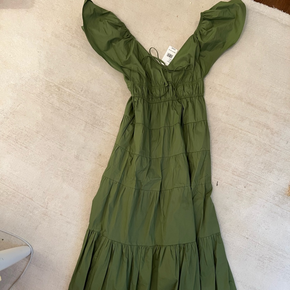 Anthropologie Green Ruched Sundress with Plunge Neckline